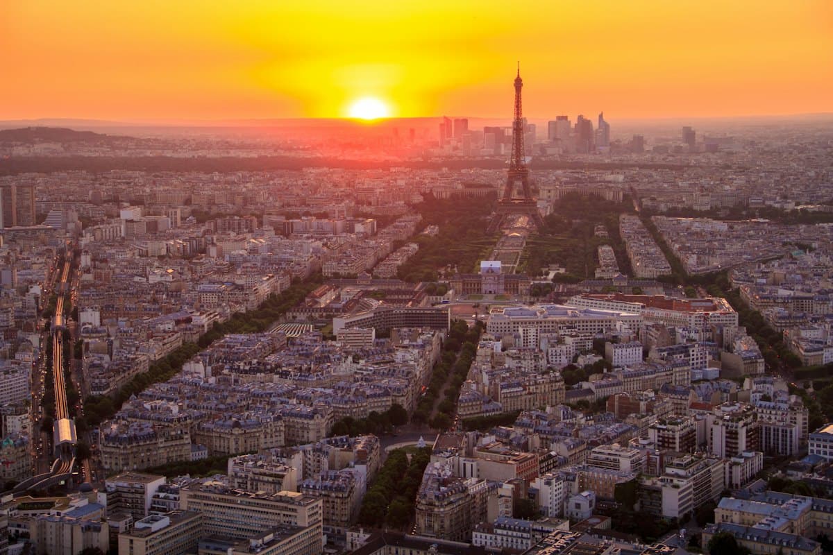 Paris at sunset with the Eiffel Tower